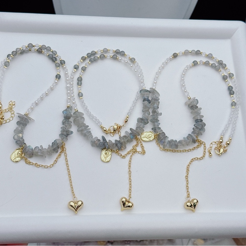 X666 Handmade Freshwater Pearl Labradorite Clear Quartz Necklace